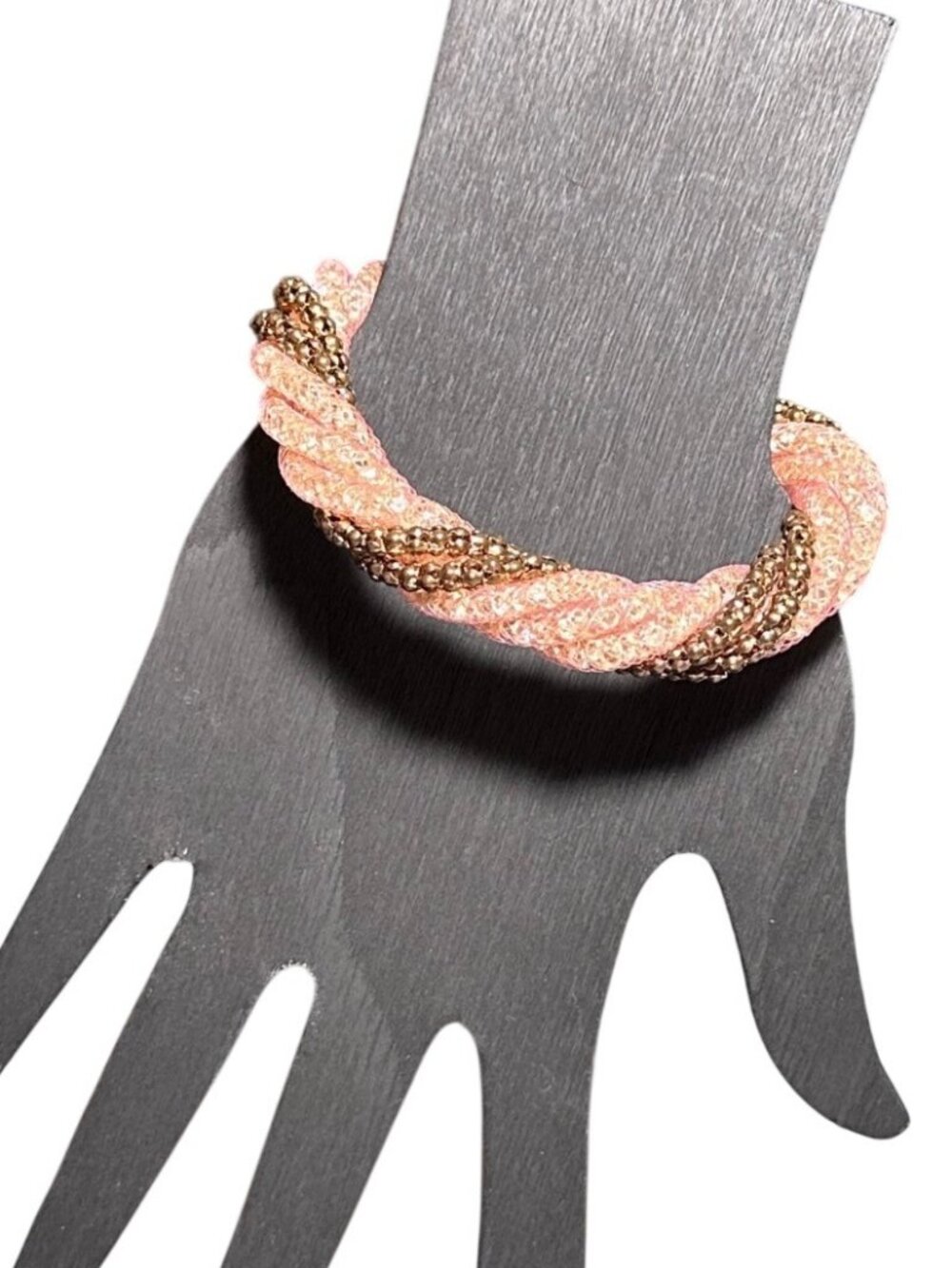 Crystal Mesh Tube Bracelet Pink Gold Tone Magnetic Closure Glitz Womens Jewelry